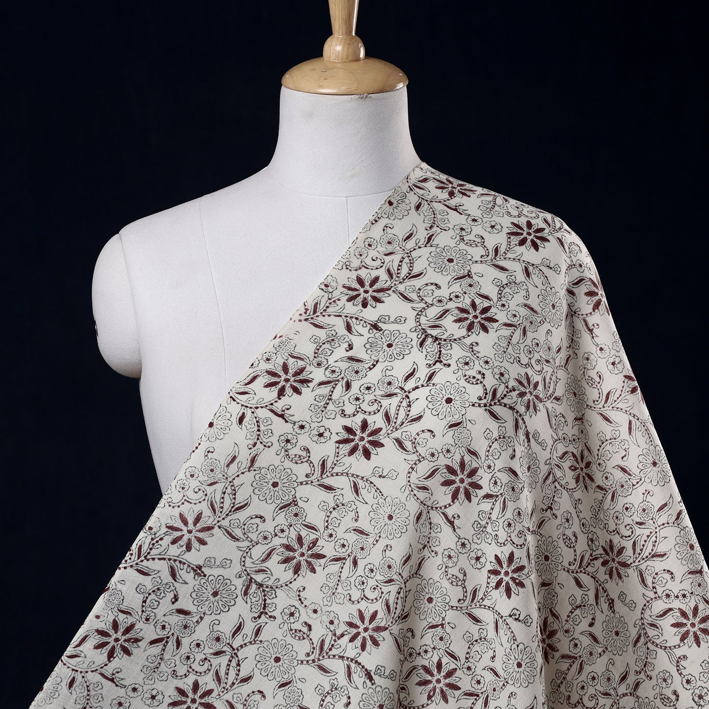 White Sanganeri Block Printing Handwoven Kutch Woolen Fabric
