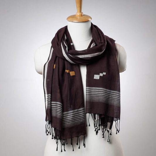 Brown - Phulia Bengal Handloom Cotton Stole with Tassels