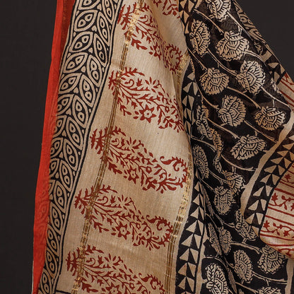 Black - 3pc Bagru Block Printing Chanderi Silk Suit Material Set
