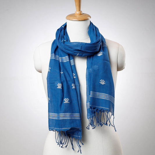Blue - Phulia Bengal Handloom Cotton Stole with Tassels