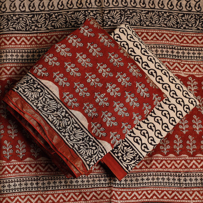 Red - 3pc Bagru Block Printing Chanderi Silk Suit Material Set