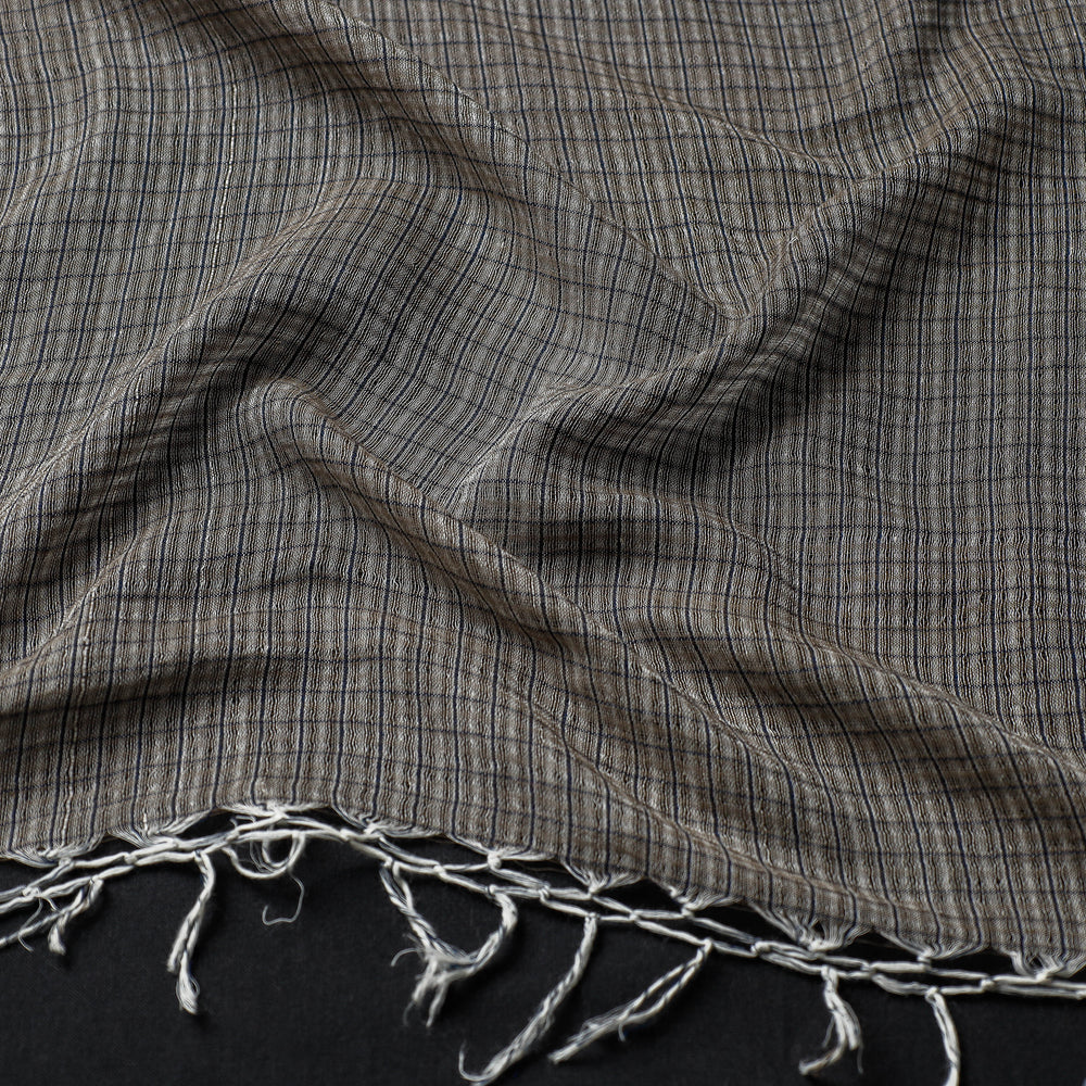 Grey - Phulia Bengal Handloom Cotton Stole with Tassels