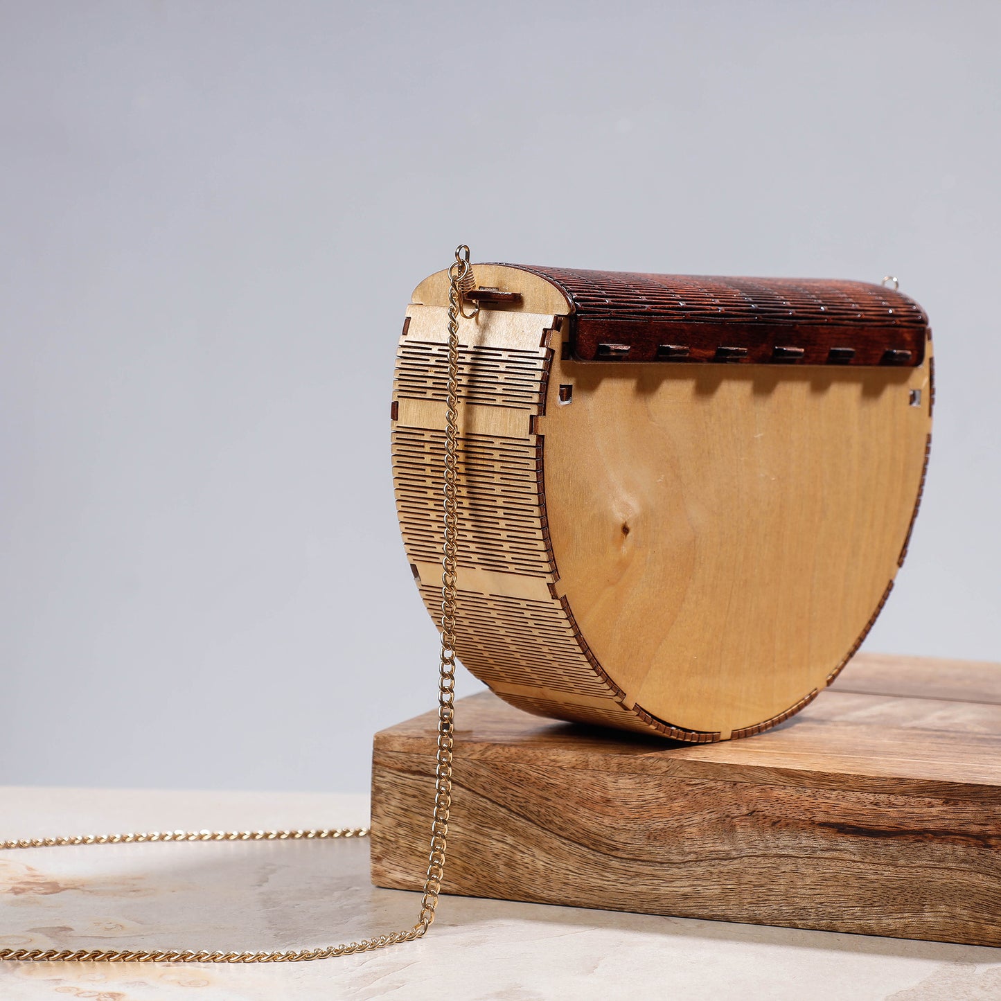 Beige - Handcrafted Birch Wooden Sling Bag