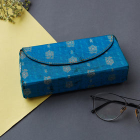 Blue Brocade Silk Fabric Embellished Spectacle Case
