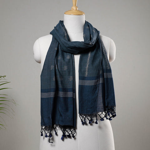 Blue - Maniabandha Ikat Handloom Cotton Stole with Tassels