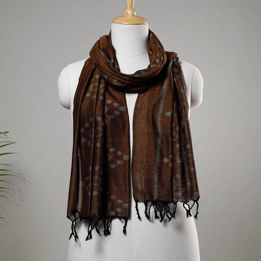 Brown - Maniabandha Ikat Handloom Cotton Stole with Tassels