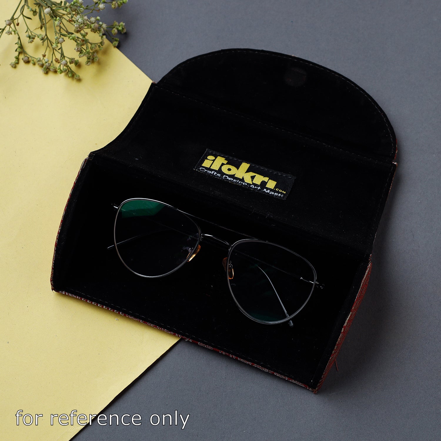 Red Brocade Silk Fabric Embellished Spectacle Case