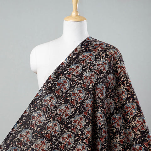  Black Tree Boota Ajrakh Hand Block Printed Cotton Fabric 