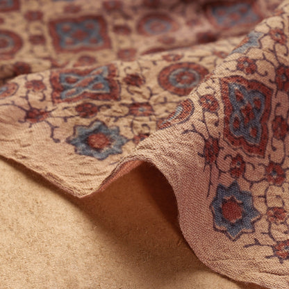 Brown - Patterns On Beige Merino Wool Ajrakh Hand Block Printed Handloom Fabric