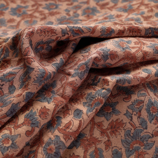 Peach -Merino Wool Ajrakh Hand Block Printed Handloom Fabric