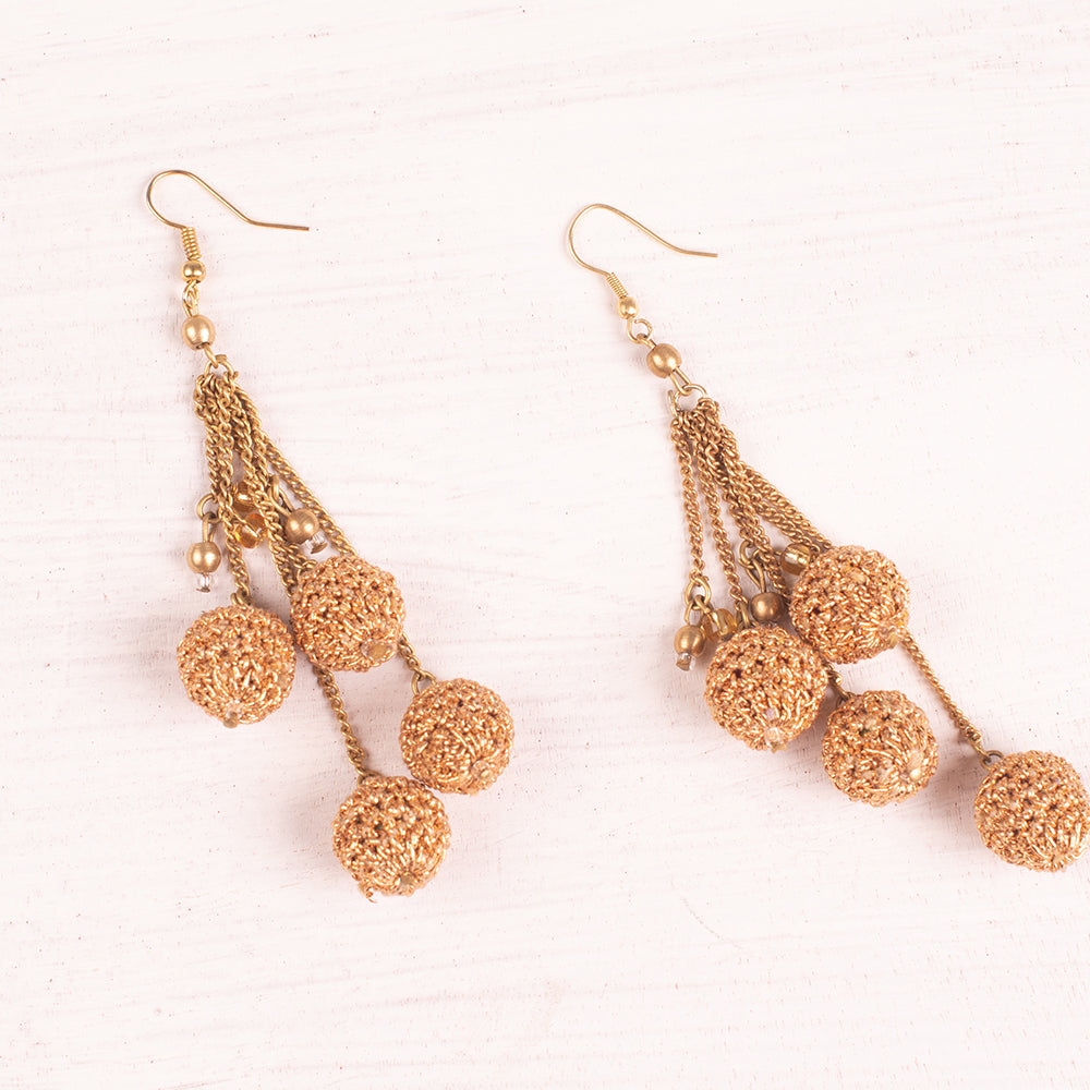 Samoolam Handmade Crochet Danglers ~ Gold Beads