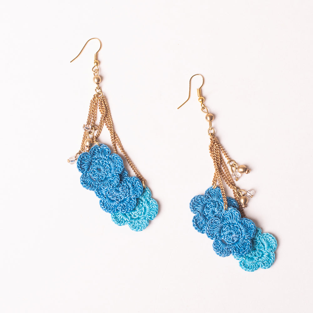 Samoolam Handmade Crochet Swing Earrings ~ Blue Ombre