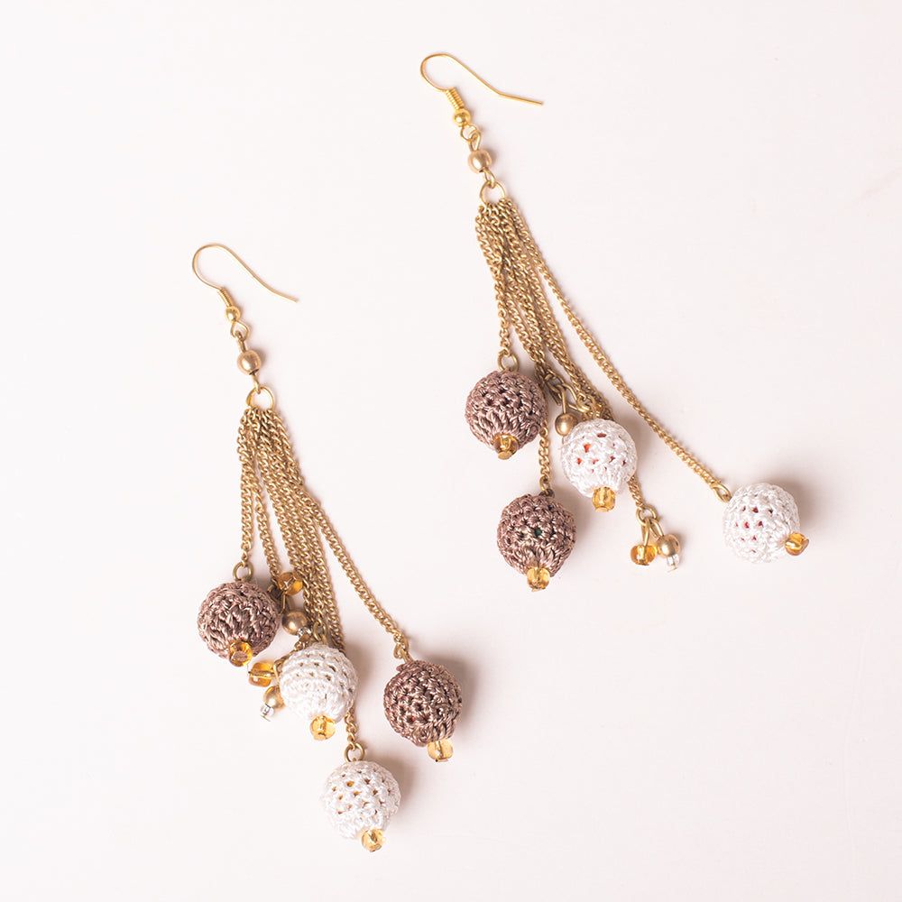 Samoolam Handmade Crochet Swing Earrings ~ Brown Blobs