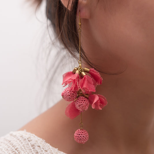 Samoolam Handmade Crochet Swing Earrings ~ Pink Drops