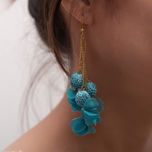 Samoolam Handmade Crochet Swing Earrings ~ Turquoise Floral