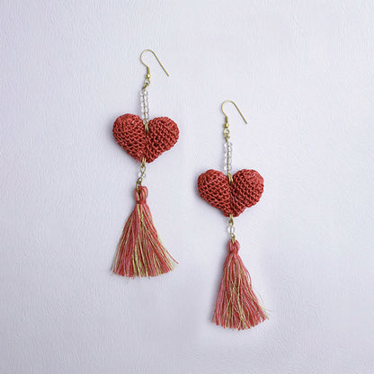 Samoolam Handmade Crochet Valentine Heart Earrings ~ Red