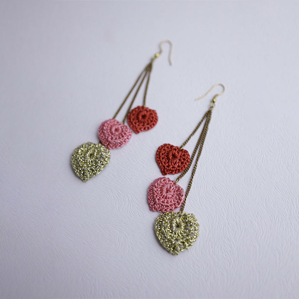Samoolam Handmade Crochet Valentine Hearts Earrings ~ Multi