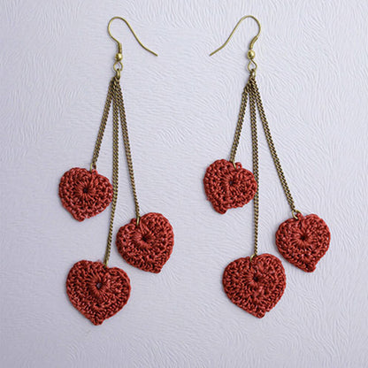 Samoolam Handmade Crochet Valentine Hearts Earrings ~ Red