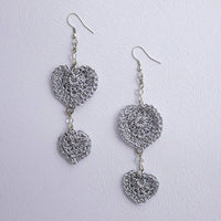 Samoolam Handmade Crochet Valentine Hearts Earrings ~ Grey