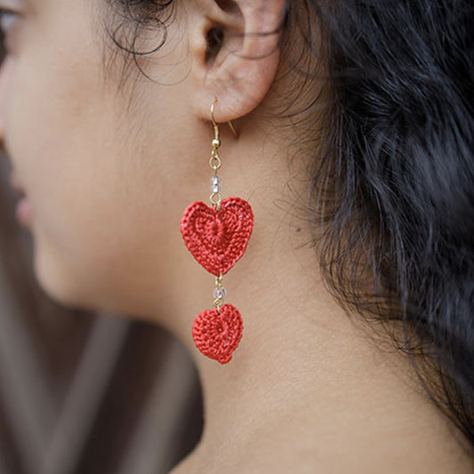 Samoolam Handmade Crochet Valentine Hearts Earrings ~ Red