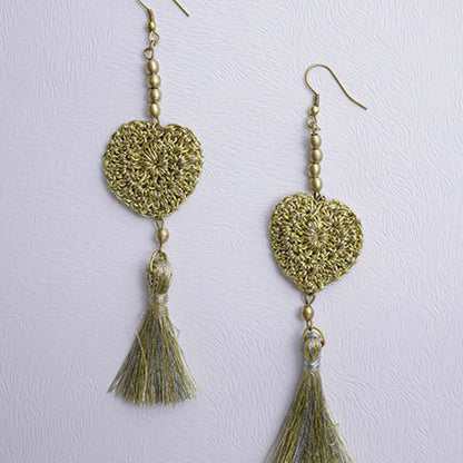 Samoolam Handmade Crochet Valentine Heart Earrings ~ Gold