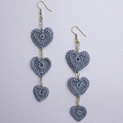 Samoolam Handmade Crochet Valentine Hearts Earrings ~ Grey