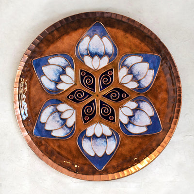 Copper Enamel Wall Plate "Brown Lotus in a Petal" by Ekibeki
