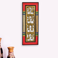 Dhokra Work & Warli Handpainted Vertical Pine Wooden Wall Frame