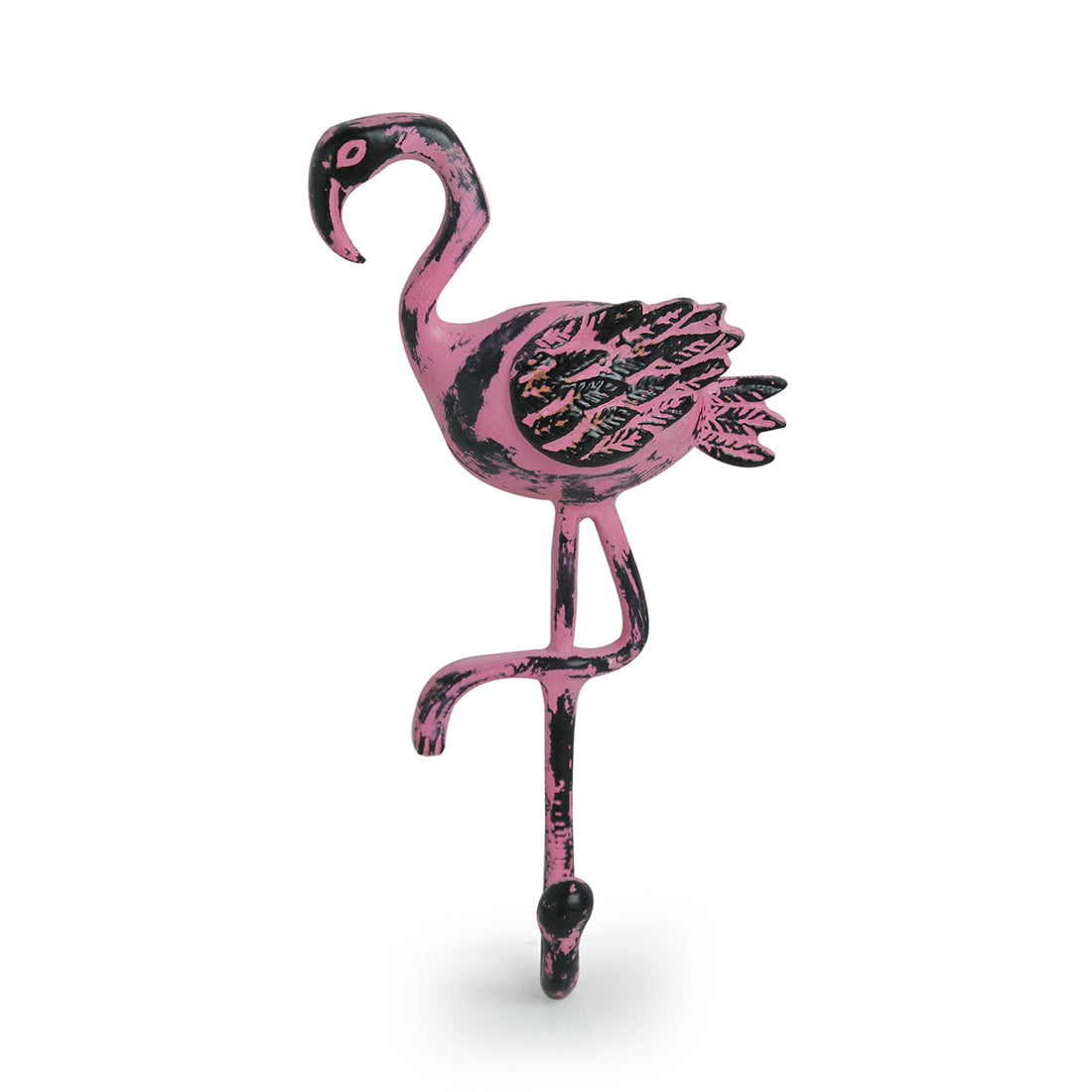 The Blushing Flamingo' Rustic Aluminium Wall Decor & Wall Hook (8.7 Inch)