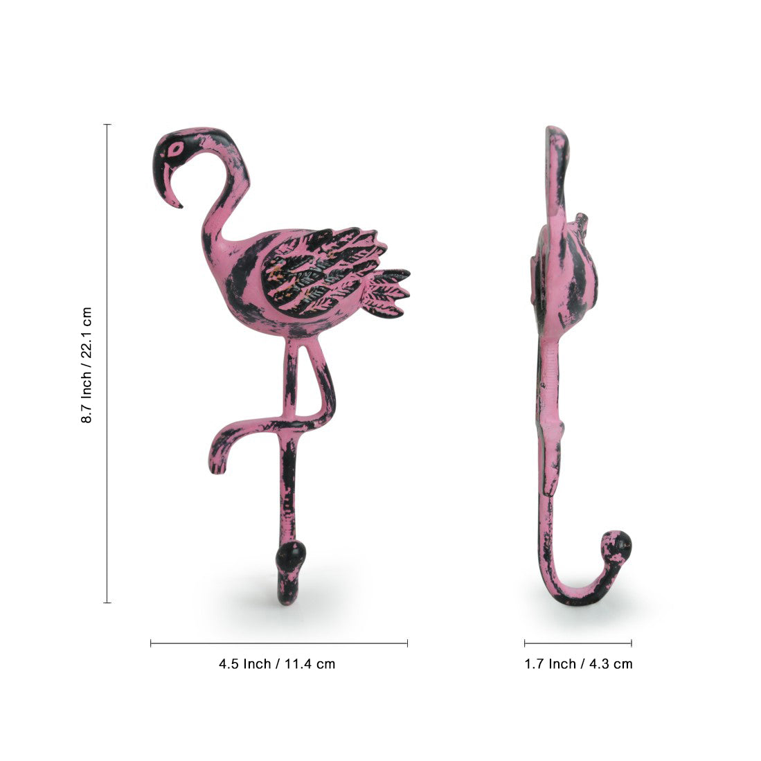 The Blushing Flamingo' Rustic Aluminium Wall Decor & Wall Hook (8.7 Inch)