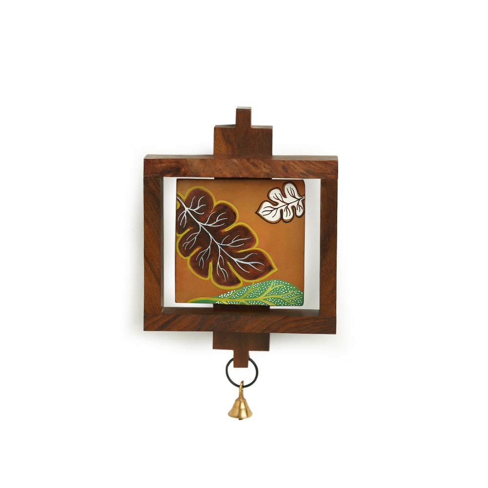 'Shades of a Leaf' Hand Painted Wall Hanging In Sheesham Wood & Terracotta (Set of 2)