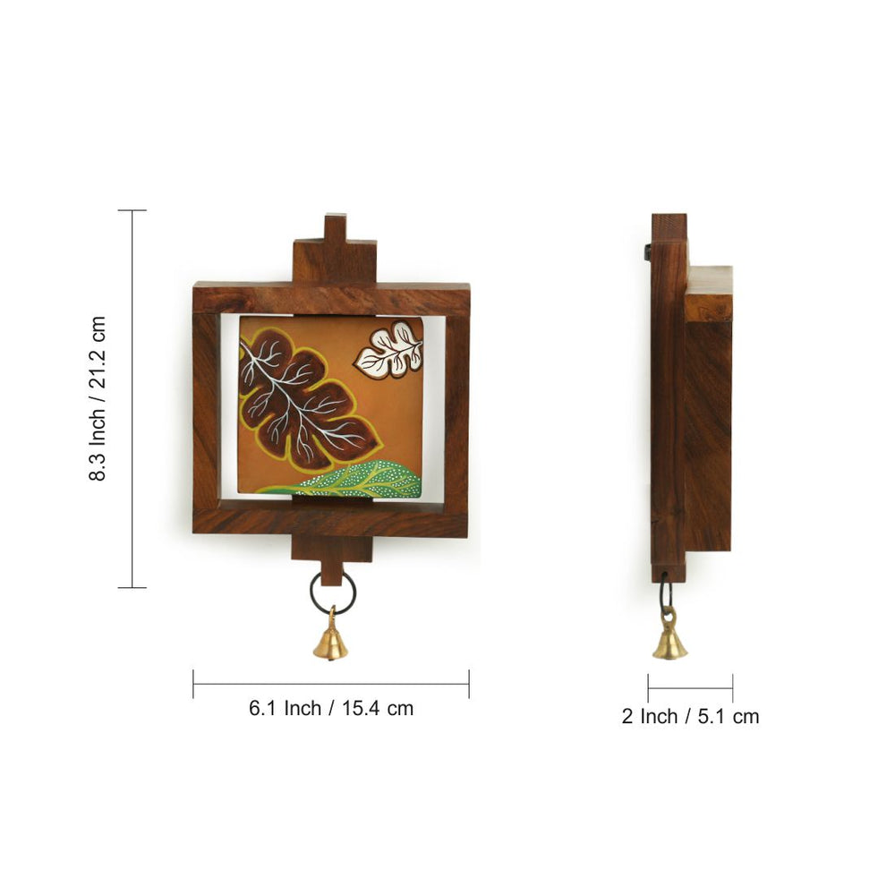 'Shades of a Leaf' Hand Painted Wall Hanging In Sheesham Wood & Terracotta (Set of 2)