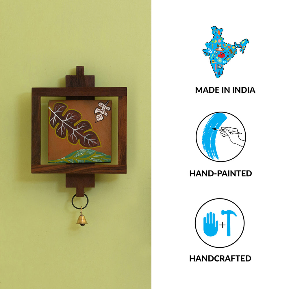 'Shades of a Leaf' Hand Painted Wall Hanging In Sheesham Wood & Terracotta (Set of 2)