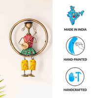 'Rajasthani Veena Artist' Handmade & Handpainted Wall Décor Hanging In Iron