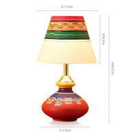 'Warli In Light' Handpainted Pot Shaped Round Table Lamp In Terracotta