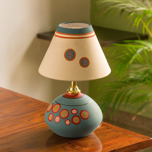 'Oasis In Light' Matki Shaped Handpainted Table Lamp In Terracotta (13 Inch)