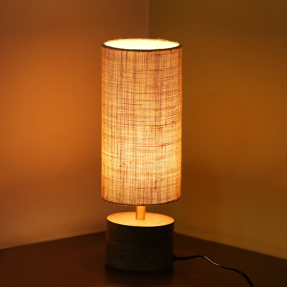 'Volta' Round Table Lamp In Mango Wood (14 inch)