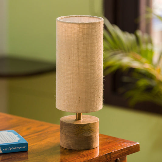'Volta' Round Table Lamp In Mango Wood (14 inch)