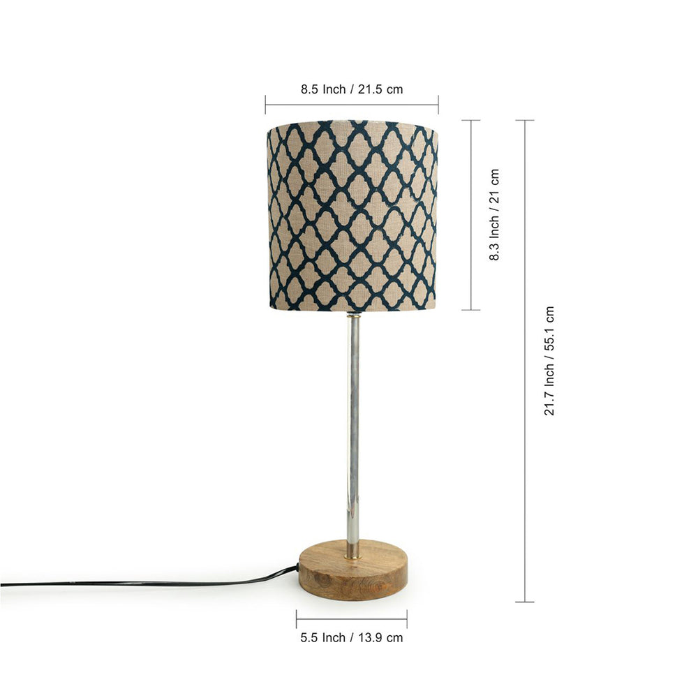 'Moroccan Navy' Handcrafted Table Lamp In Mango Wood & Steel (18 Inch)