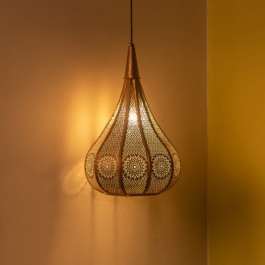 'Morrocan Flame' Hand-etched Pendant Lamp In Iron (13 Inch, Matte Finish)