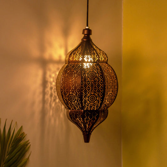 'Vintage Morrocan' Hand-etched Pendant Lamp In Iron (15 Inch, Glossy Copper Finish)
