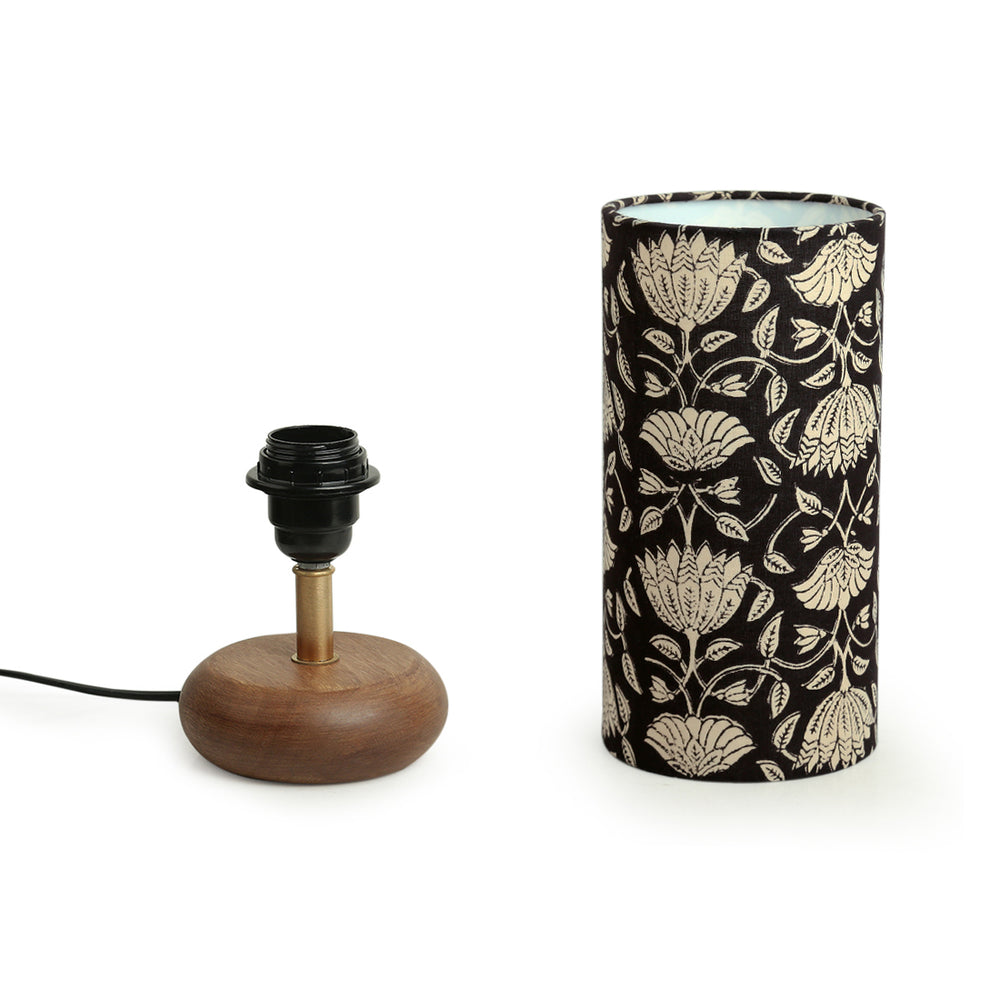 'Blooming Lotus' Cylindrical Table Lamp In Mango Wood (14 Inch)