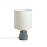 'Blue-Carved' Table Lamp In Mango Wood (14 Inch)