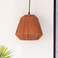 'Jute Joys' Handwoven Pyramidal Hanging Pendant Lamp In Jute & Iron (9 Inch)