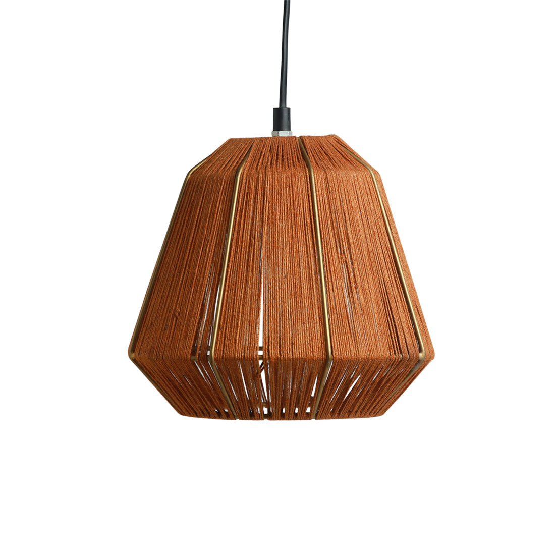 'Jute Joys' Handwoven Pyramidal Hanging Pendant Lamp In Jute & Iron (9 Inch)