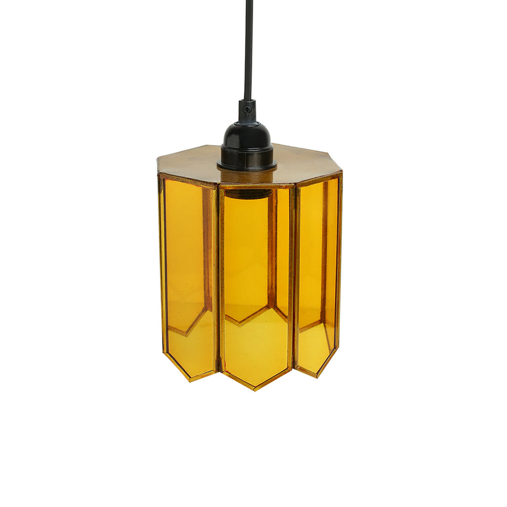 'Glass Glimmers' Handcrafted Cylindrical Hanging Pendant Lamp in Glass & Iron (8 Inch)