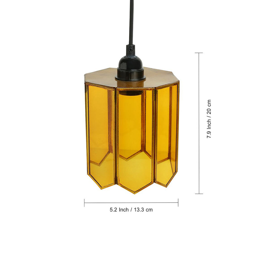 'Glass Glimmers' Handcrafted Cylindrical Hanging Pendant Lamp in Glass & Iron (8 Inch)