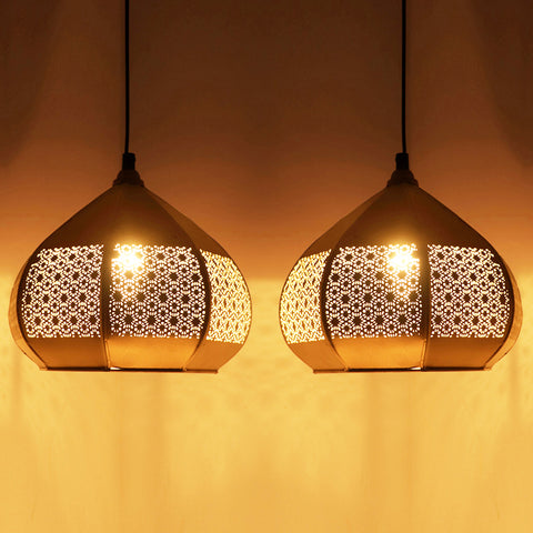 Moroccan Paradise Hand-Etched Pendant Lamp In Iron (Set of 2, 8 Inch)