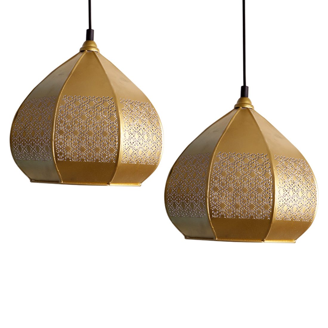 Moroccan Paradise Hand-Etched Pendant Lamp In Iron (Set of 2, 8 Inch)