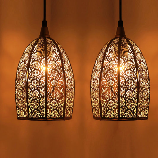 Moroccan Elegance Hand-Etched Pendant Lamp In Iron (Set of 2, 10 Inch)